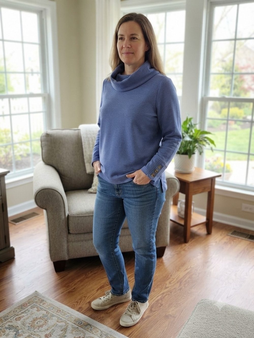 Talbots Periwinkle Cowl Neck Sweater/Sweatshirt with Button Cuffs